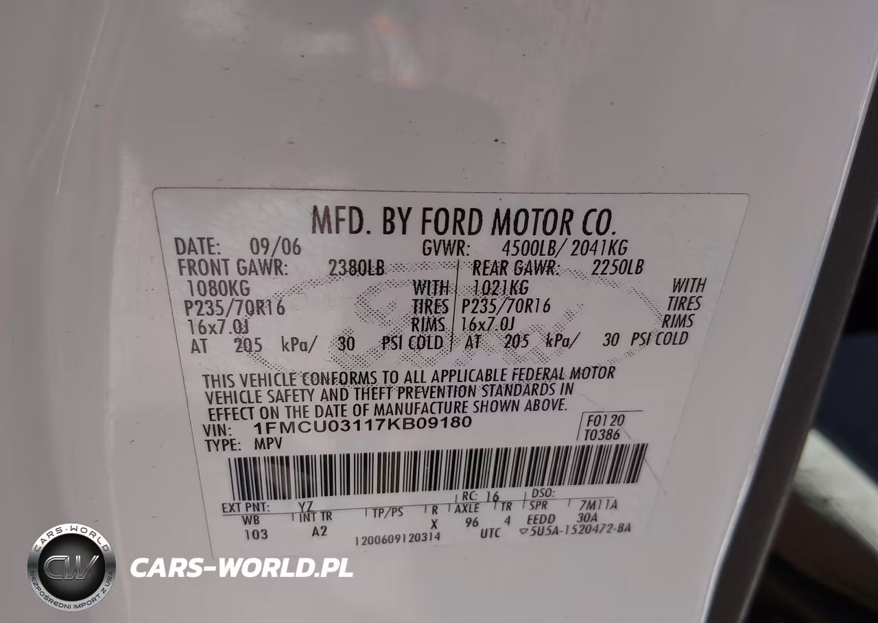 2007 Ford Escape Xlt-Xlt Sport VIN:1FMCU03117KB09180 - 9