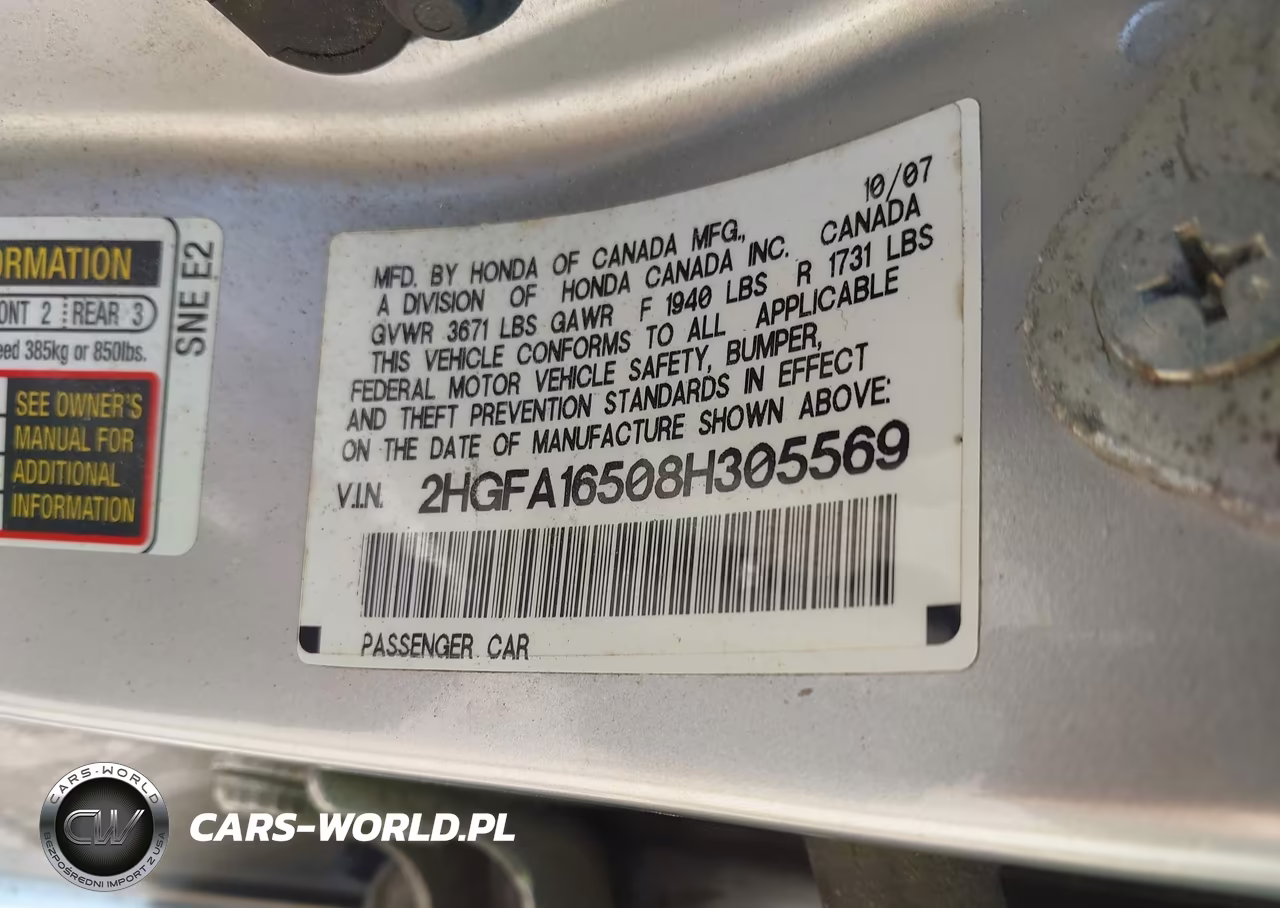 2008 Honda Civic Lx VIN:2HGFA16508H305569 - 9