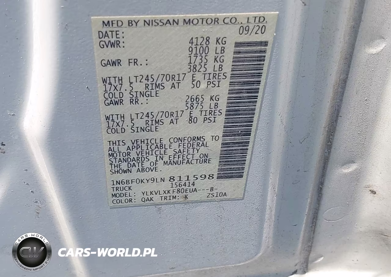 2020 Nissan Nv Cargo Nv2500 Hd Sv Standard Roof V6 VIN:1N6BF0KY9LN811598 - 9