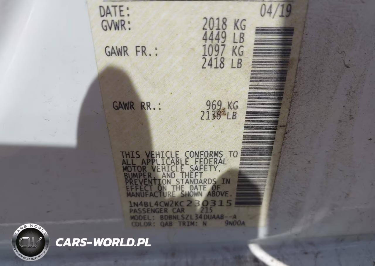 2019 Nissan Altima 2.5 Sr VIN:1N4BL4CW2KC230315 - 9