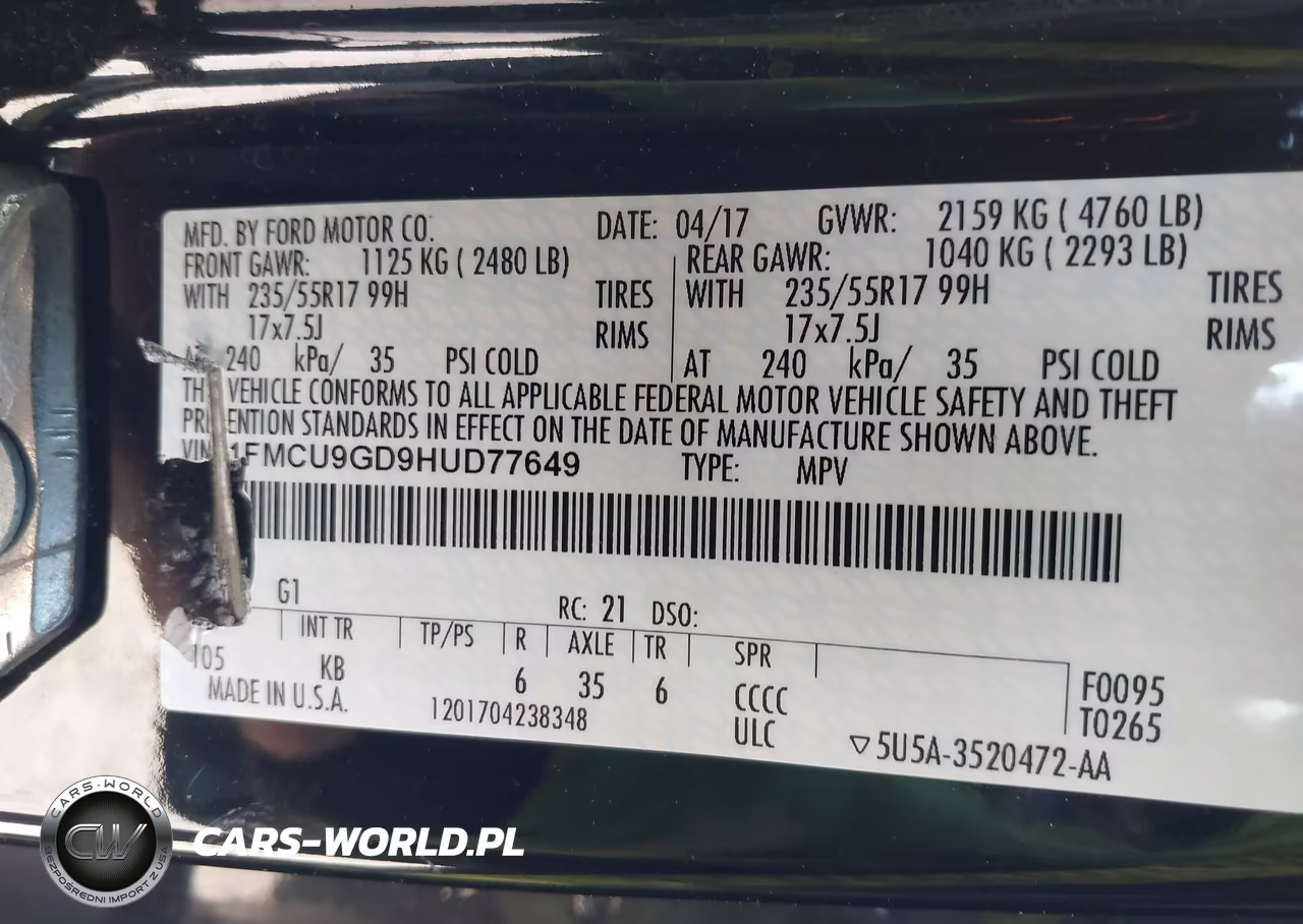 2017 Ford Escape Se VIN:1FMCU9GD9HUD77649 - 9