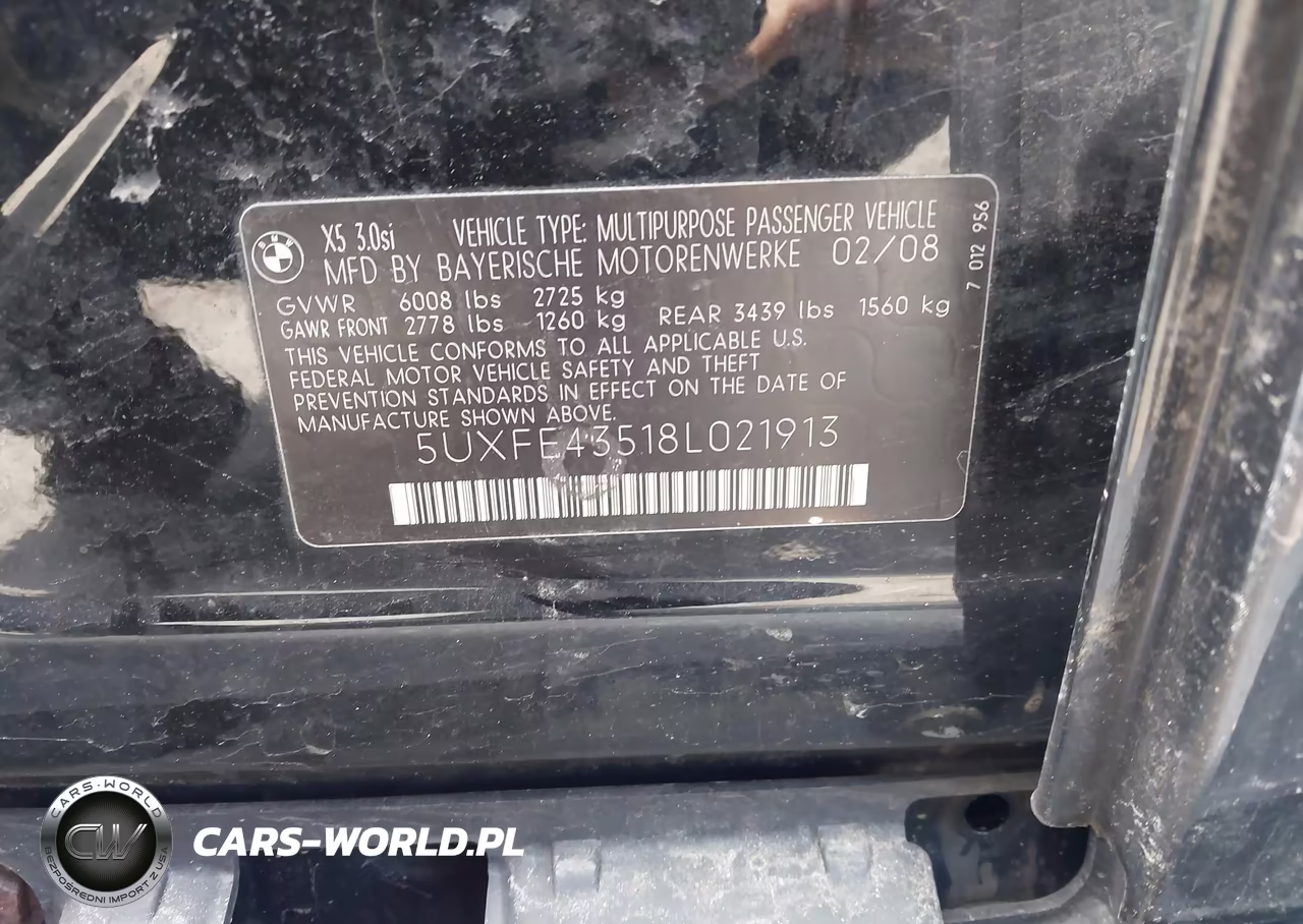 2008 BMW X5 3.0Si VIN:5UXFE43518L021913 - 9