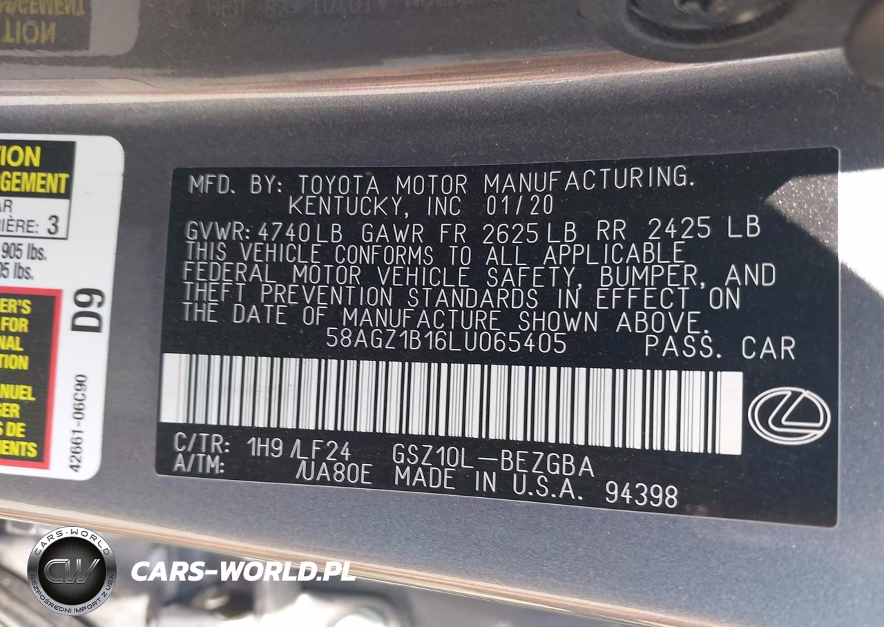 2020 Lexus Es 350 F Sport VIN:58AGZ1B16LU065405 - 9
