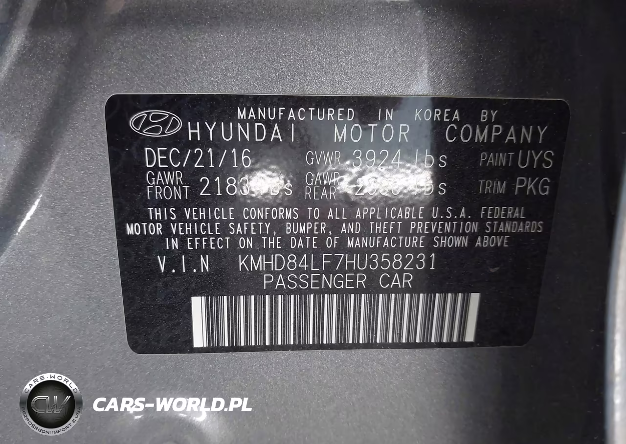 2017 Hyundai Elantra Limited VIN:KMHD84LF7HU358231 - 9