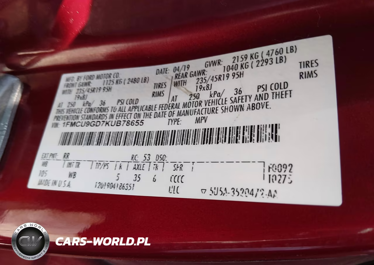 2019 Ford Escape Se VIN:1FMCU9GD7KUB78655 - 9