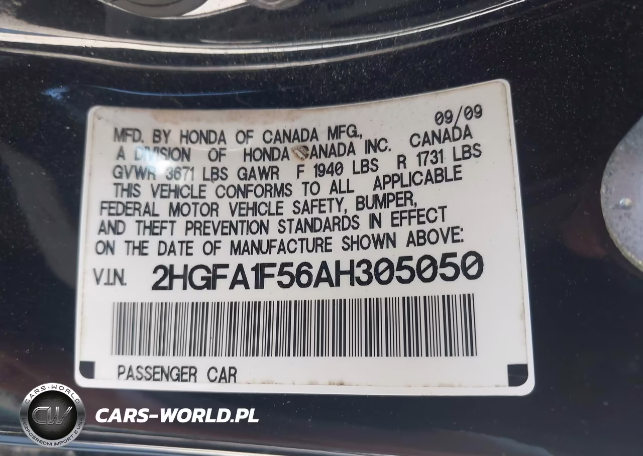 2010 Honda Civic Lx VIN:2HGFA1F56AH305050 - 9