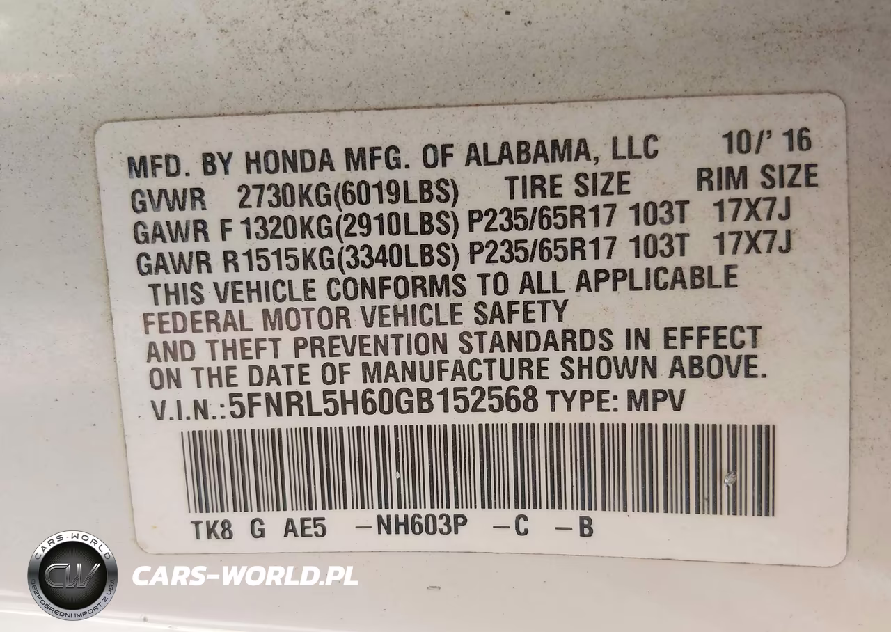 2016 Honda Odyssey Ex-L VIN:5FNRL5H60GB152568 - 9