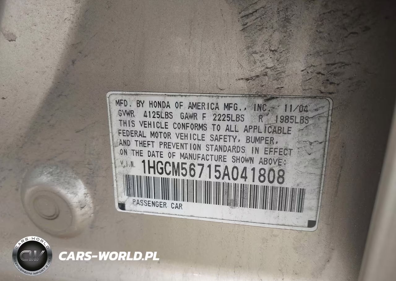 2005 Honda Accord 2.4 Ex VIN:1HGCM56715A041808 - 9
