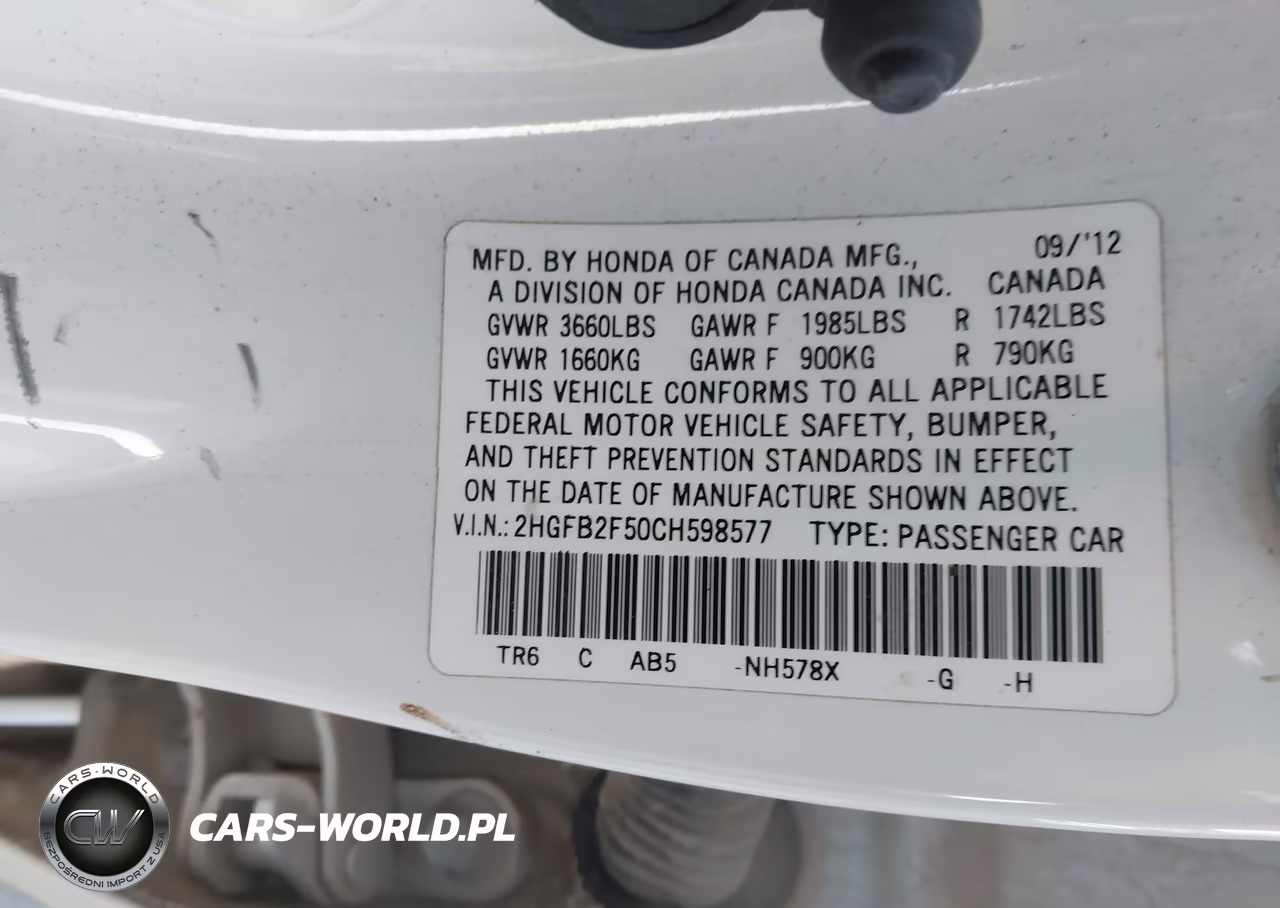 2012 Honda Civic Lx VIN:2HGFB2F50CH598577 - 9