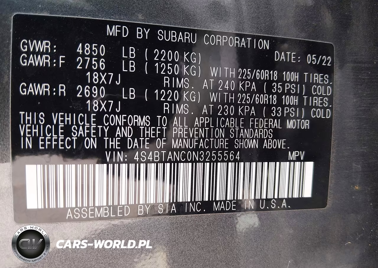 2022 Subaru Outback Limited VIN:4S4BTANC0N3255564 - 9