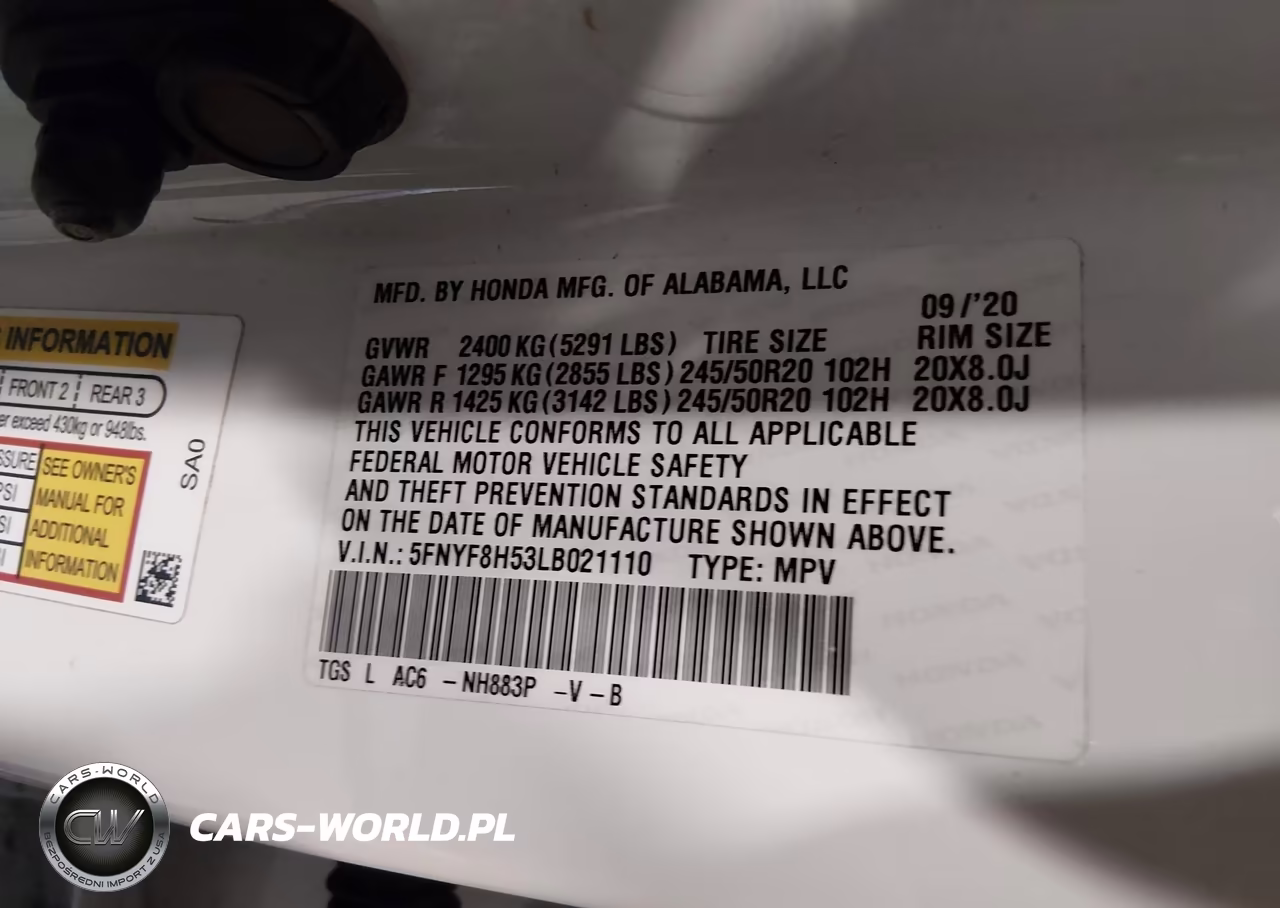 2020 Honda Passport Awd Ex-L VIN:5FNYF8H53LB021110 - 9
