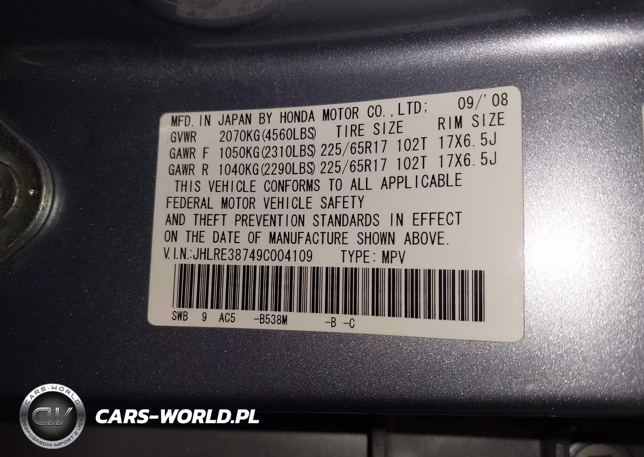 2009 Honda Cr-V Ex-L VIN:JHLRE38749C004109 - 9