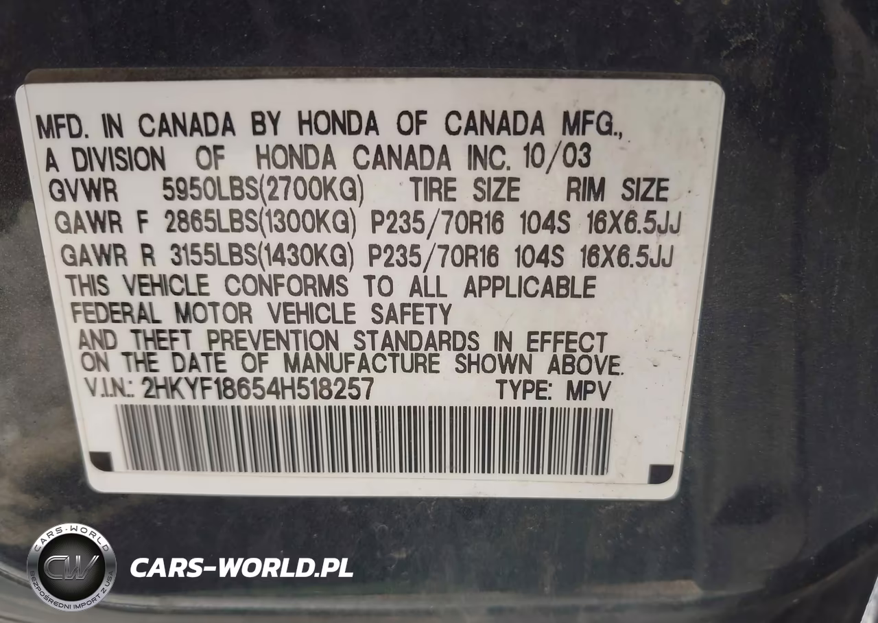 2004 Honda Pilot Ex-L VIN:2HKYF18654H518257 - 9