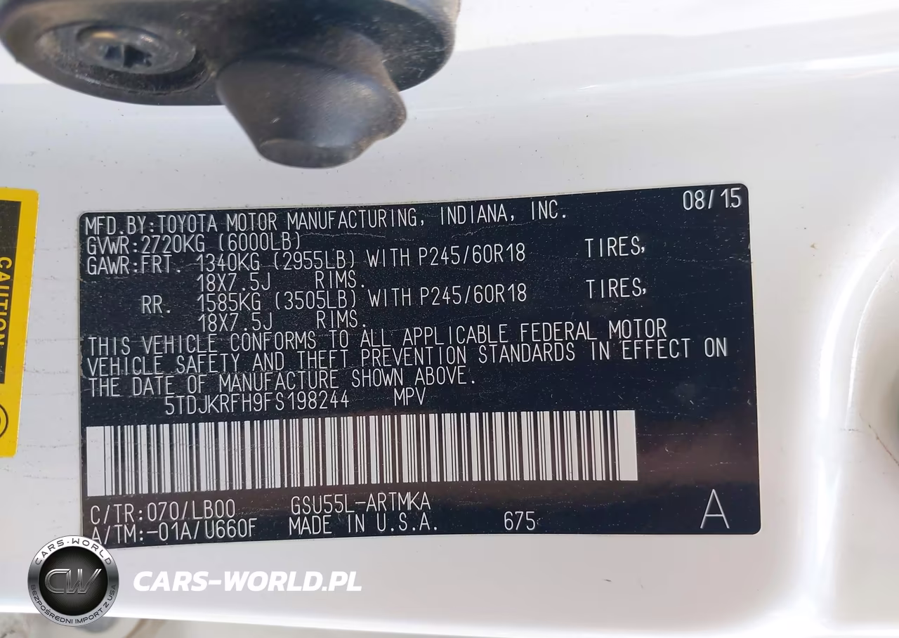 2015 Toyota Highlander Xle V6 VIN:5TDJKRFH9FS198244 - 9