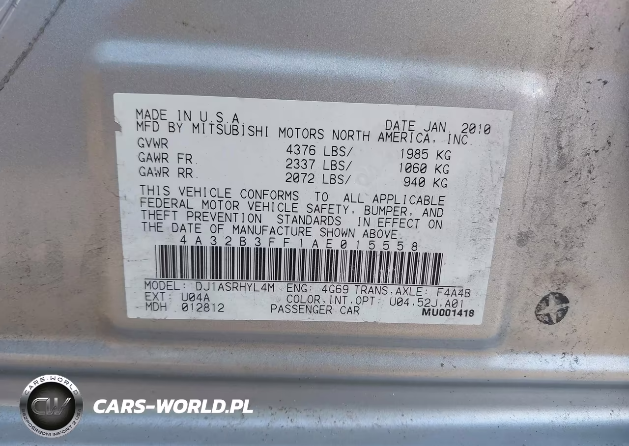 2010 Mitsubishi Galant Es-Se VIN:4A32B3FF1AE015558 - 9