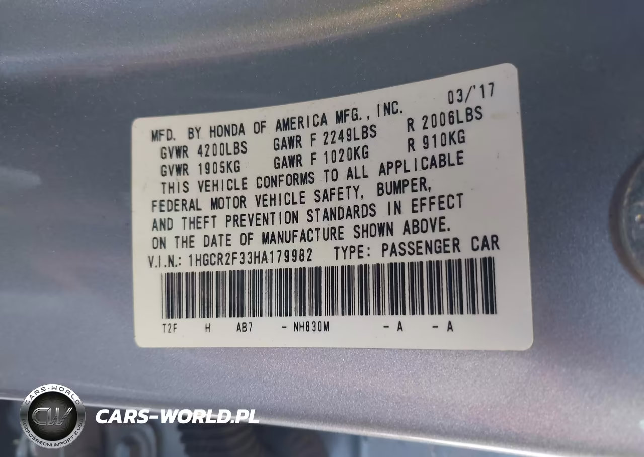 2017 Honda Accord Lx VIN:1HGCR2F33HA179982 - 9
