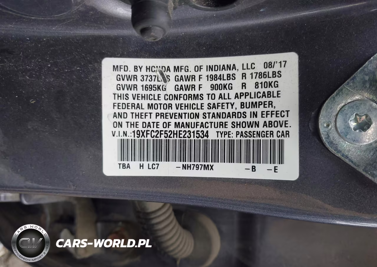 2017 Honda Civic Lx VIN:19XFC2F52HE231534 - 9