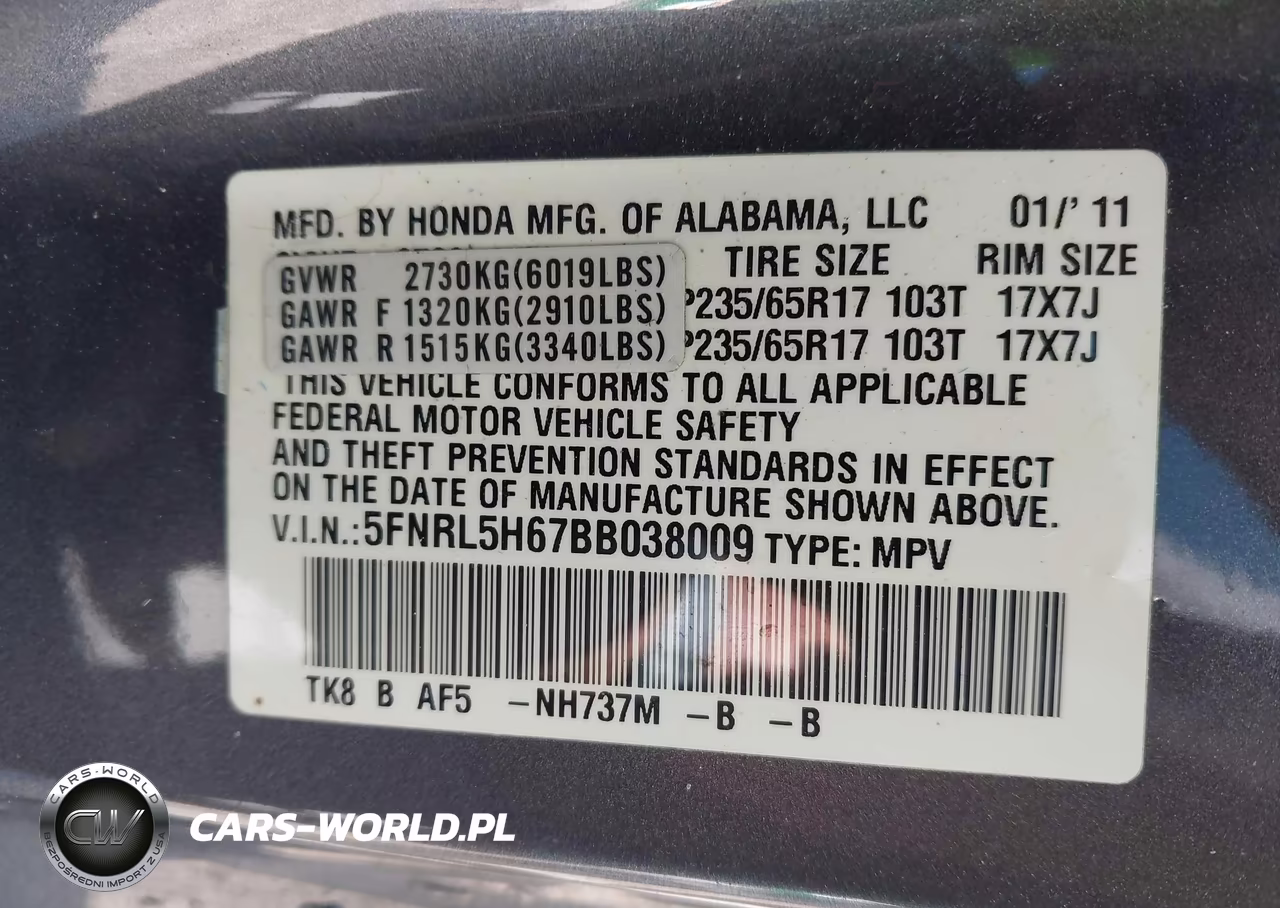 2011 Honda Odyssey Ex-L VIN:5FNRL5H67BB038009 - 9