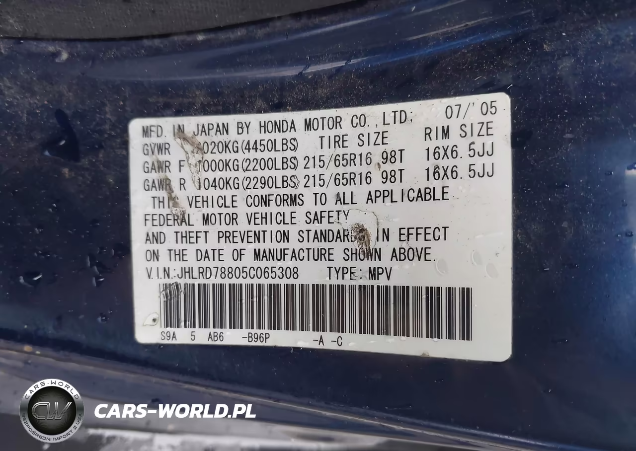 2005 Honda Cr-V Ex VIN:JHLRD78805C065308 - 9