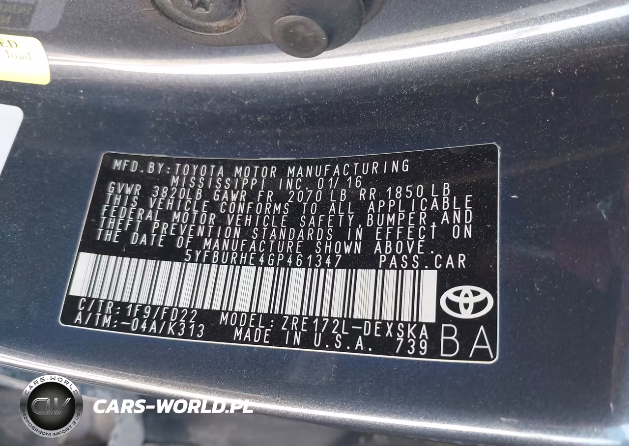 2016 Toyota Corolla S Plus VIN:5YFBURHE4GP461347 - 9