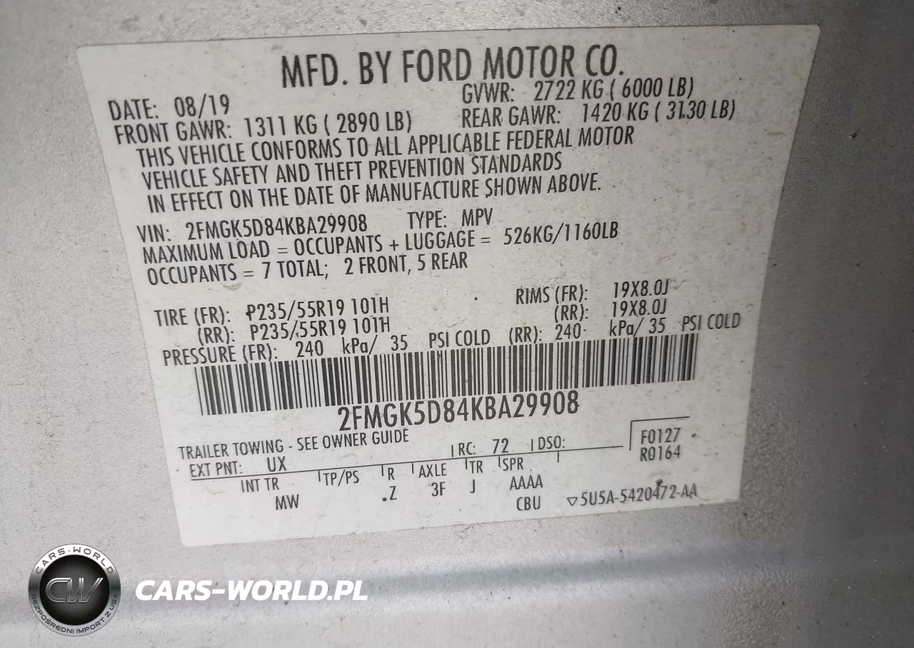 2019 Ford Flex Limited VIN:2FMGK5D84KBA29908 - 9