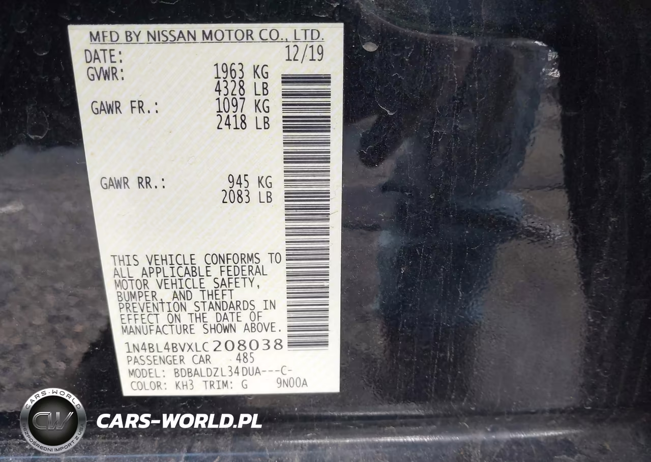 2020 Nissan Altima S Fwd VIN:1N4BL4BVXLC208038 - 9