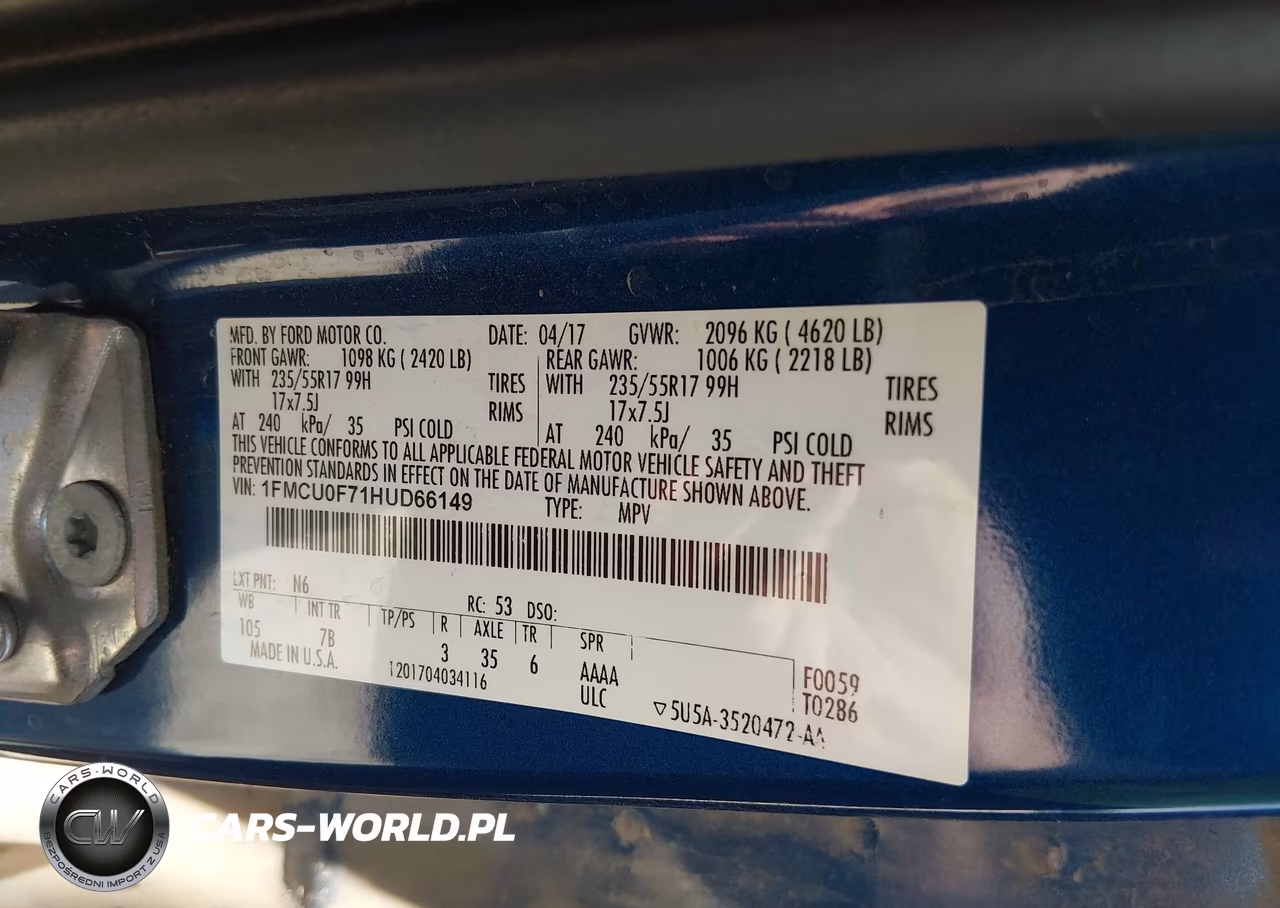 2017 Ford Escape S VIN:1FMCU0F71HUD66149 - 9