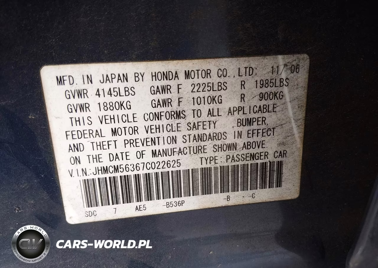 2007 Honda Accord 2.4 Se VIN:JHMCM56367C022625 - 9