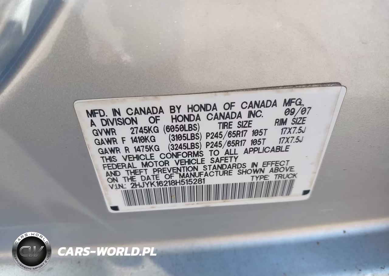 2008 Honda Ridgeline Rt VIN:2HJYK16218H515281 - 9