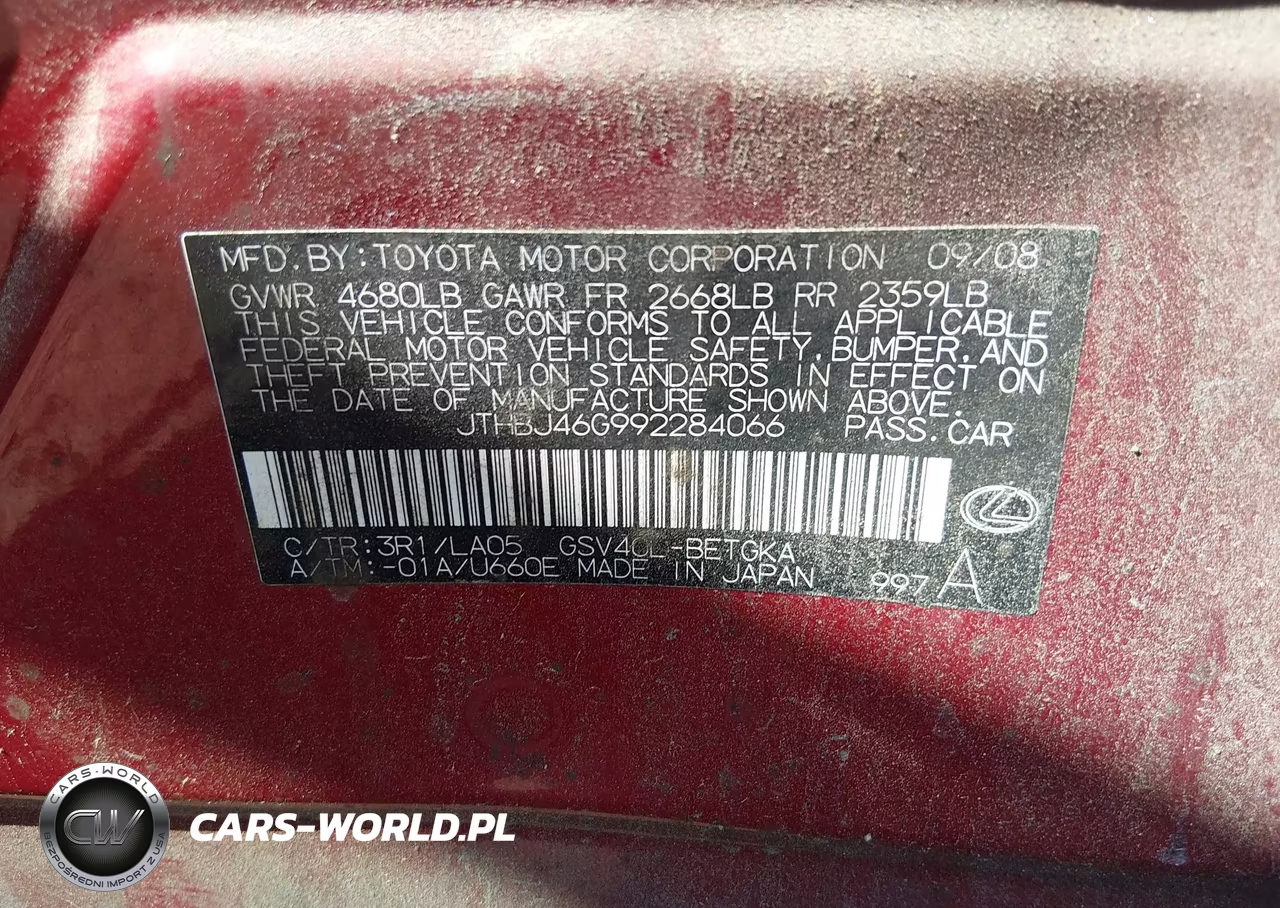 2009 Lexus Es 350 VIN:JTHBJ46G992284066 - 9