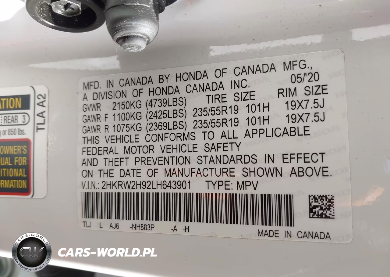 2020 Honda Cr-V Awd Touring VIN:2HKRW2H92LH643901 - 9