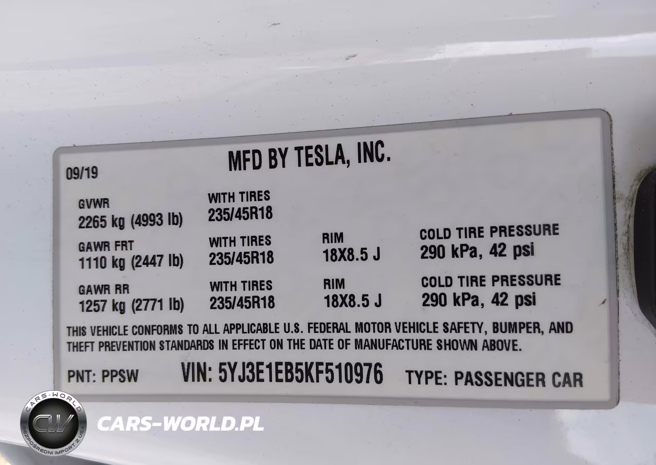 2019 Tesla Model 3 Long Range-Performance VIN:5YJ3E1EB5KF510976 - 9
