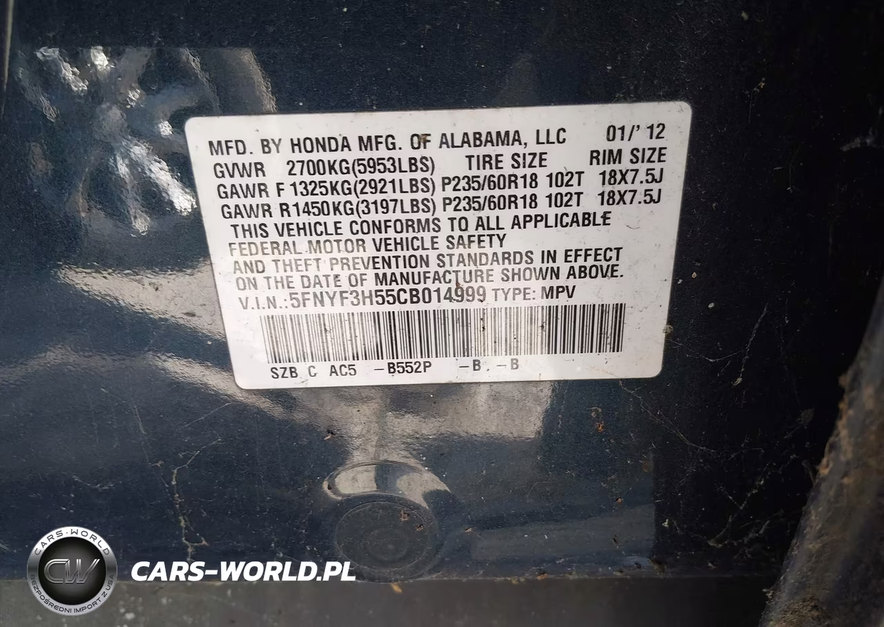 2012 Honda Pilot Ex-L VIN:5FNYF3H55CB014999 - 9