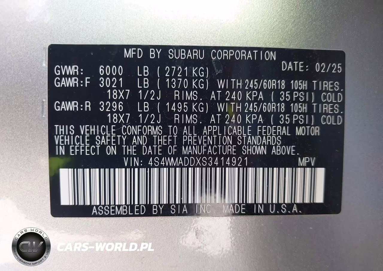 2025 Subaru Ascent Premium 7-Passenger VIN:4S4WMADDXS3414921 - 9