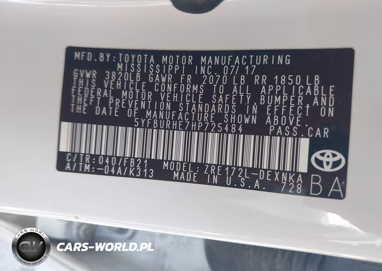 2017 Toyota Corolla Le VIN:5YFBURHE7HP725484 - 9