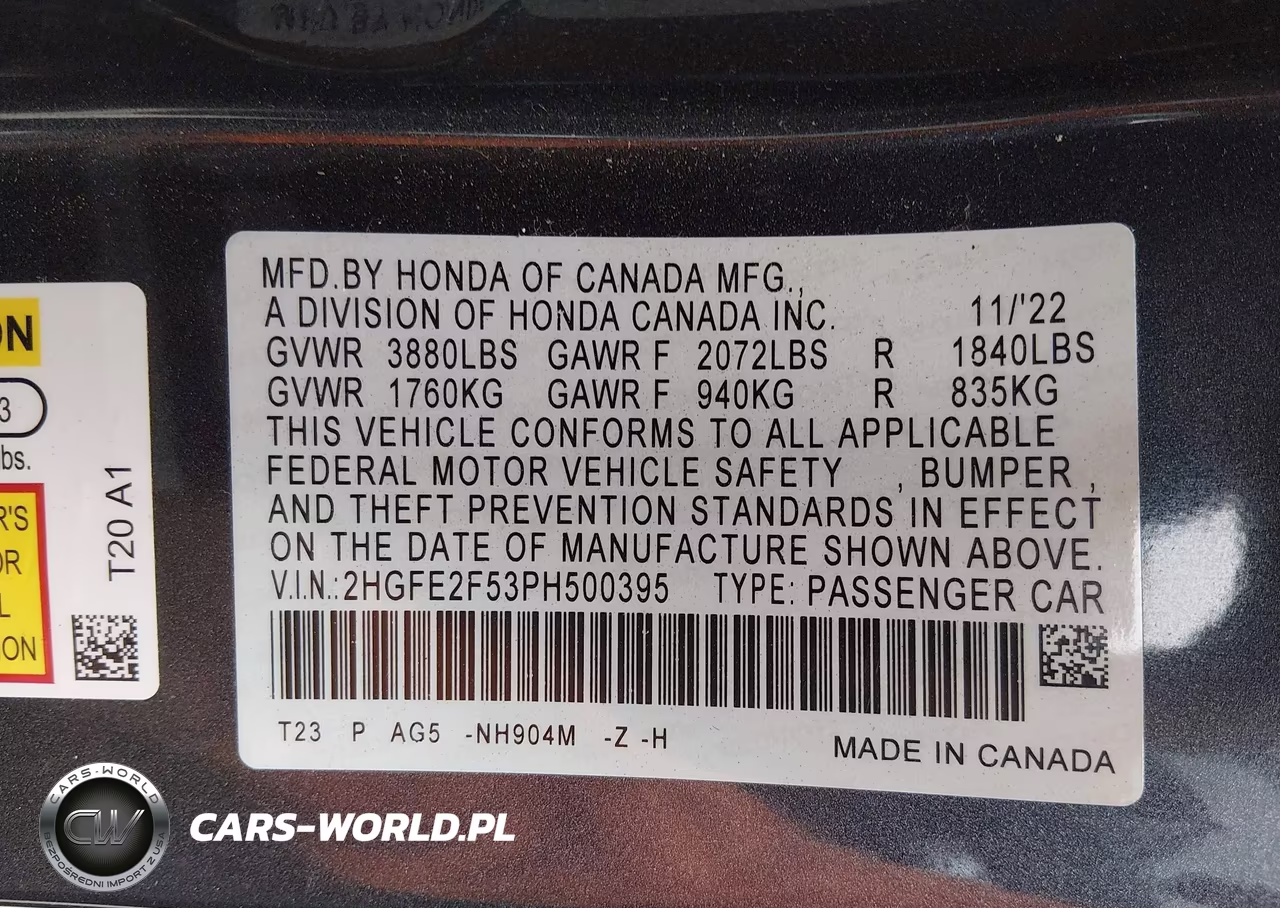 2023 Honda Civic Sport VIN:2HGFE2F53PH500395 - 9