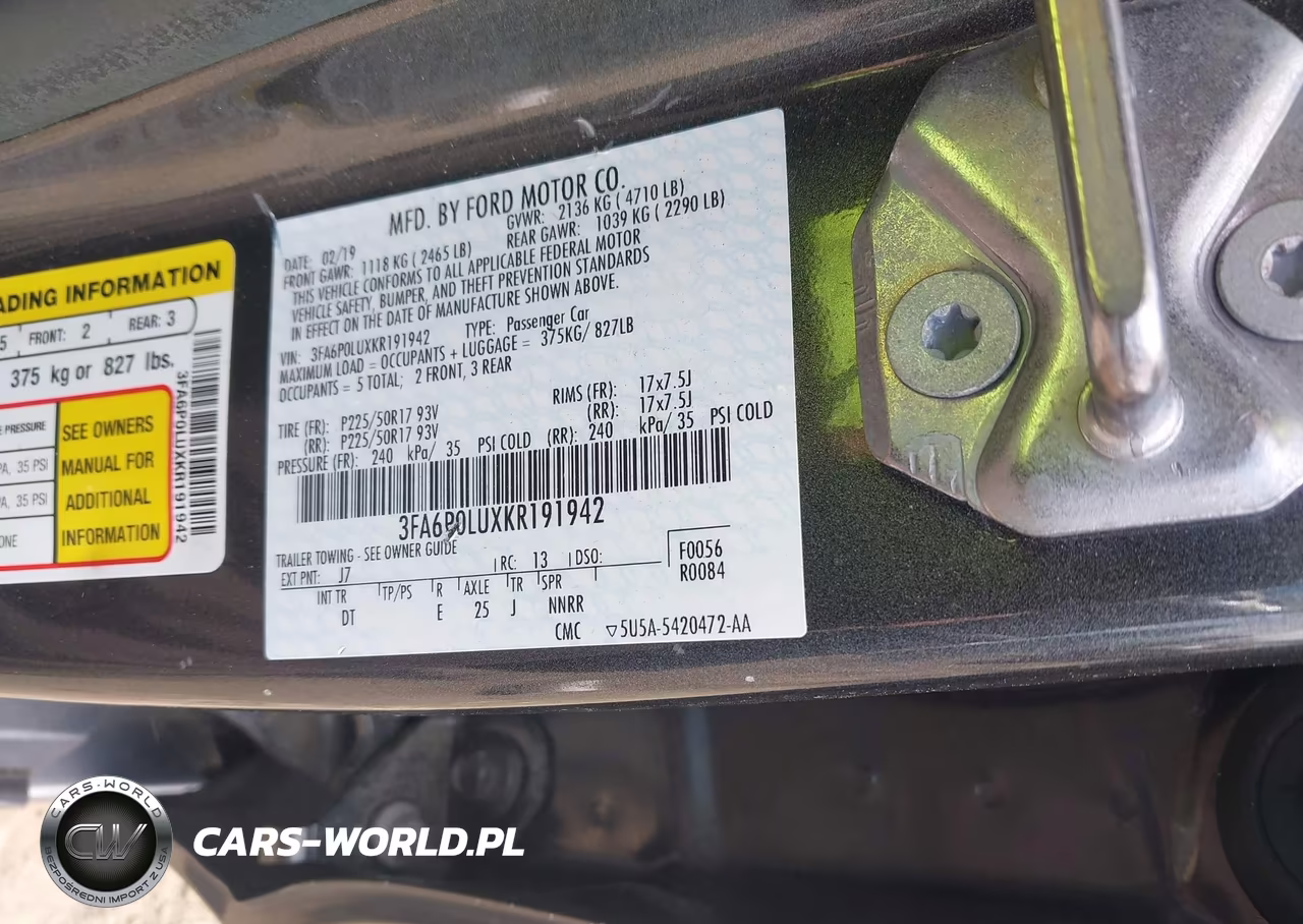 2019 Ford Fusion Hybrid Se VIN:3FA6P0LUXKR191942 - 9