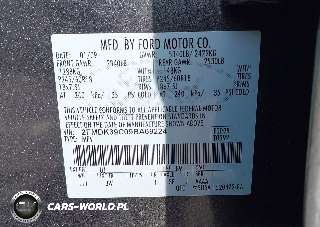 2009 Ford Edge Limited VIN:2FMDK39C09BA69224 - 9
