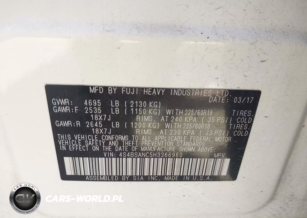 2017 Subaru Outback 2.5I Limited VIN:4S4BSANC5H3366960 - 9