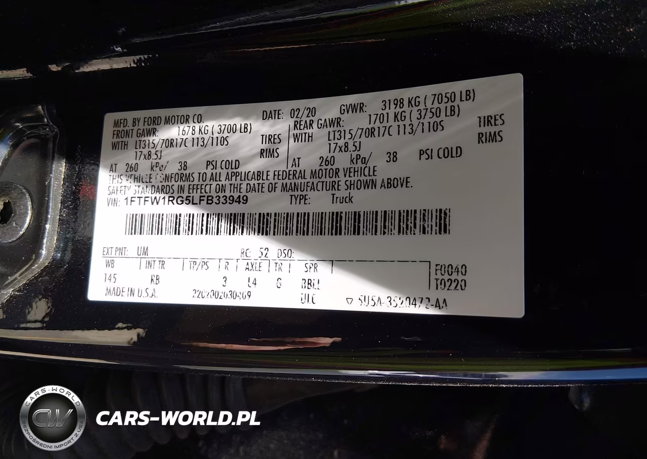 2020 Ford F-150 Raptor VIN:1FTFW1RG5LFB33949 - 9