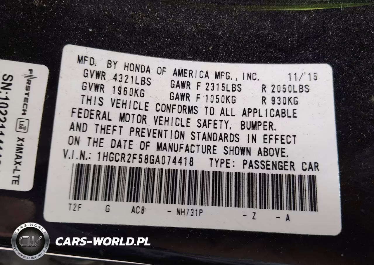 2016 Honda Accord Sport VIN:1HGCR2F58GA074418 - 9