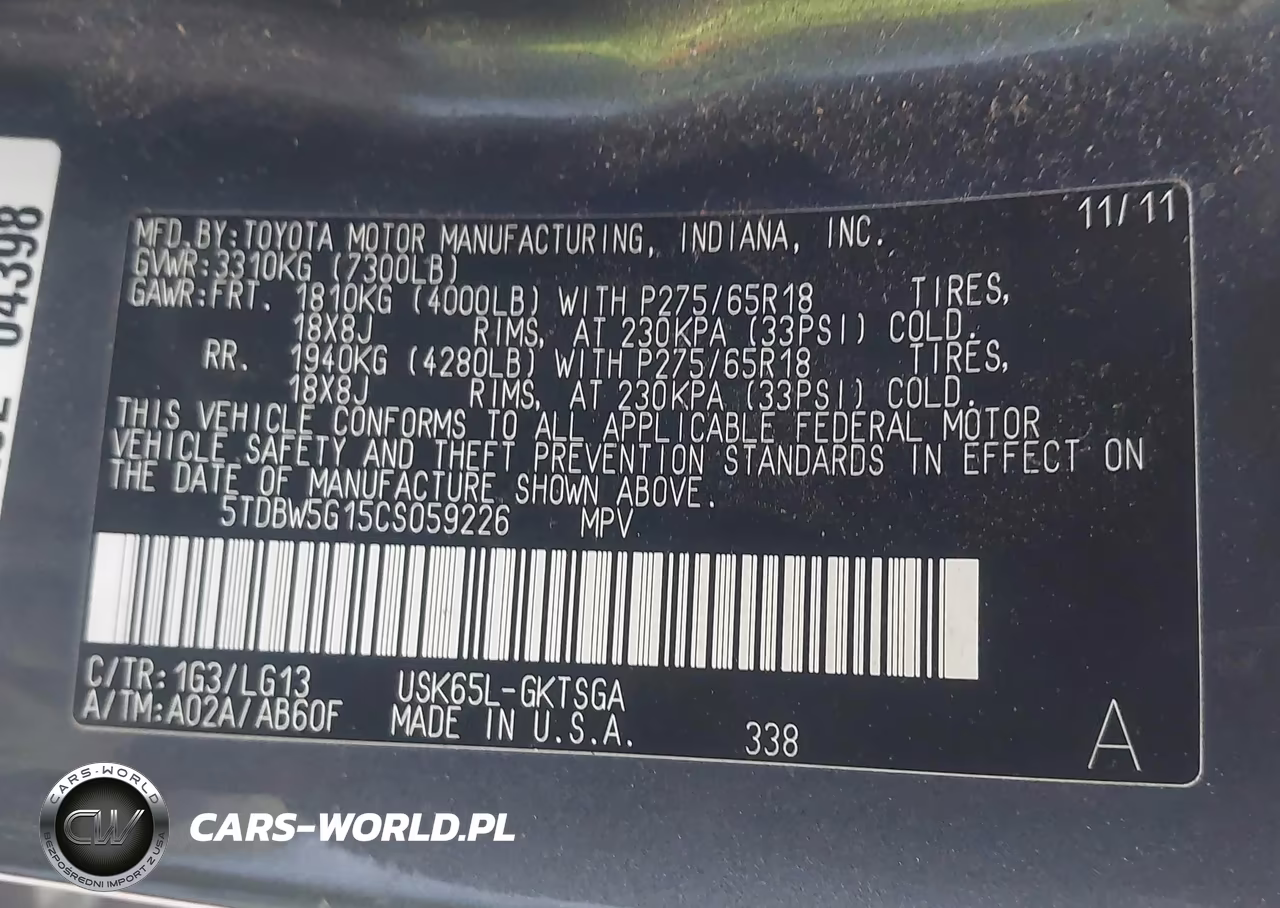 2012 Toyota Sequoia Sr5 5.7L V8 VIN:5TDBW5G15CS059226 - 9