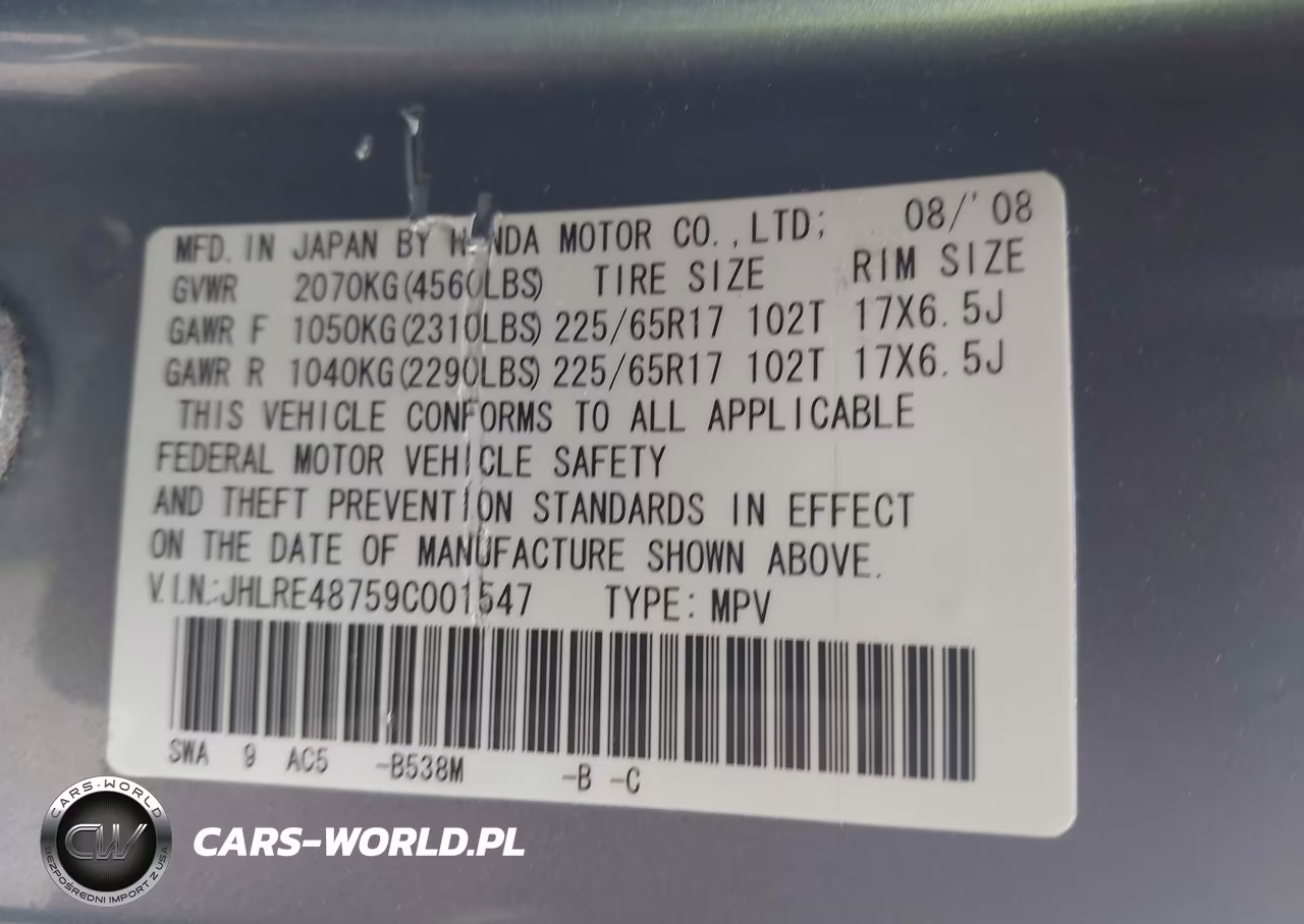 2009 Honda Cr-V Ex-L VIN:JHLRE48759C001547 - 9