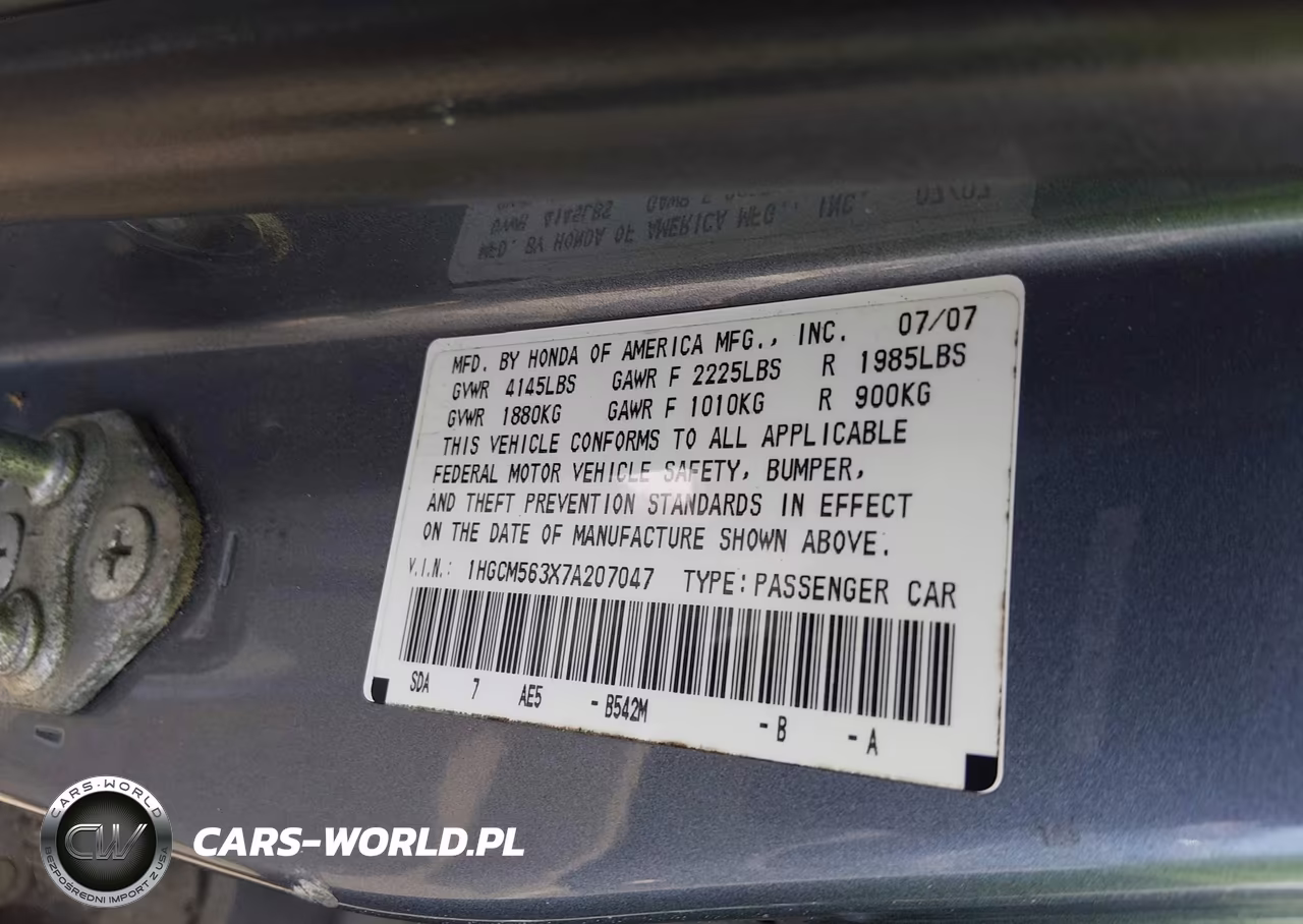 2007 Honda Accord 2.4 Se VIN:1HGCM563X7A207047 - 9