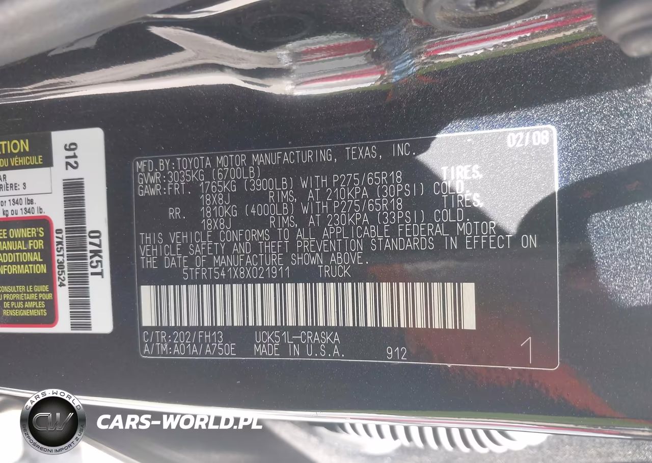 2008 Toyota Tundra Sr5 4.7L V8 VIN:5TFRT541X8X021911 - 9