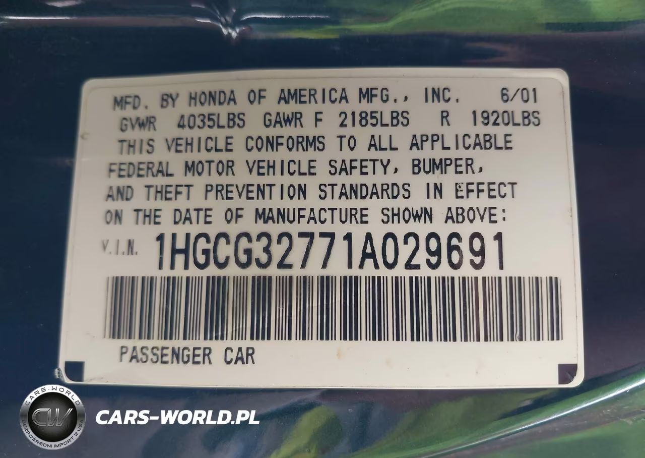 2001 Honda Accord 2.3 Ex VIN:1HGCG32771A029691 - 9