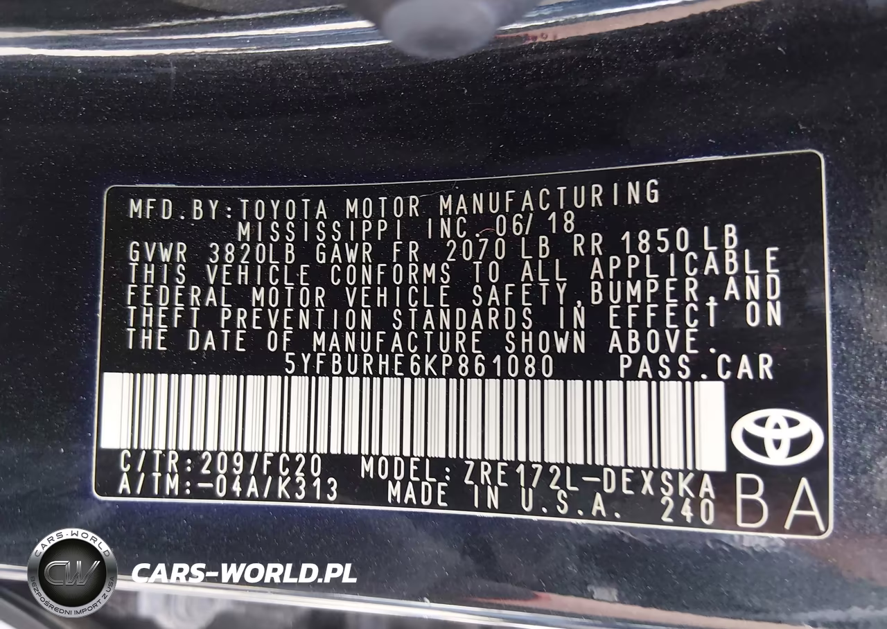 2019 Toyota Corolla Se VIN:5YFBURHE6KP861080 - 9