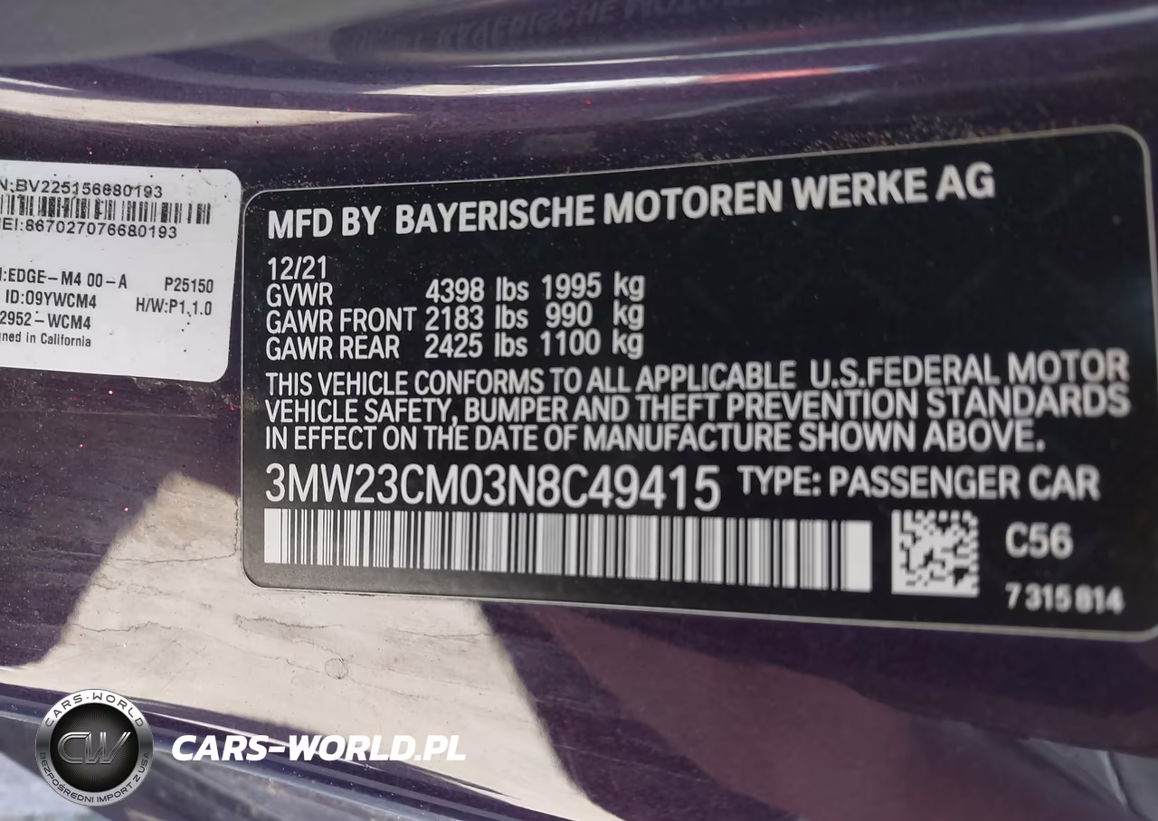 2022 BMW 230 I VIN:3MW23CM03N8C49415 - 9