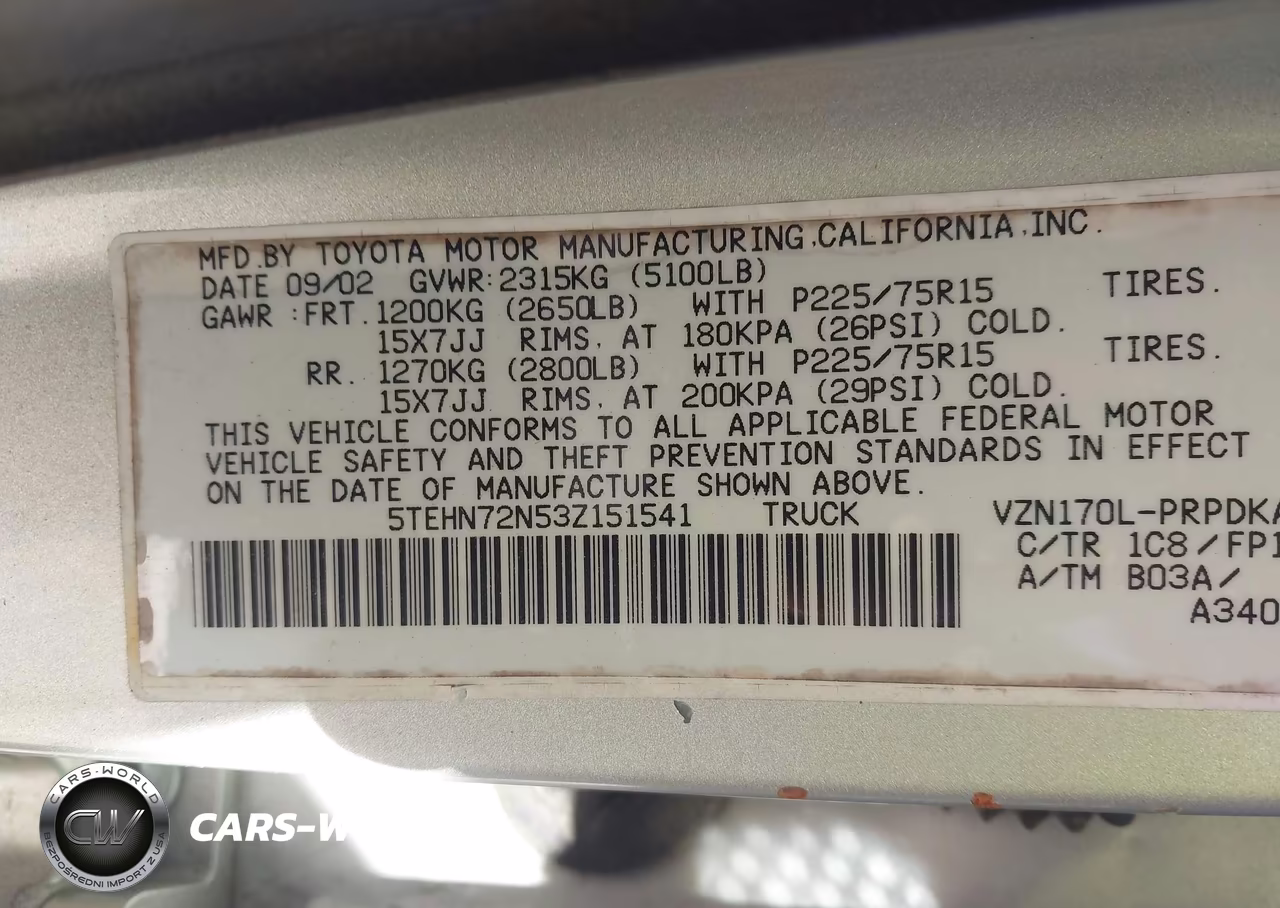 2003 Toyota Tacoma Base V6 VIN:5TEHN72N53Z151541 - 9