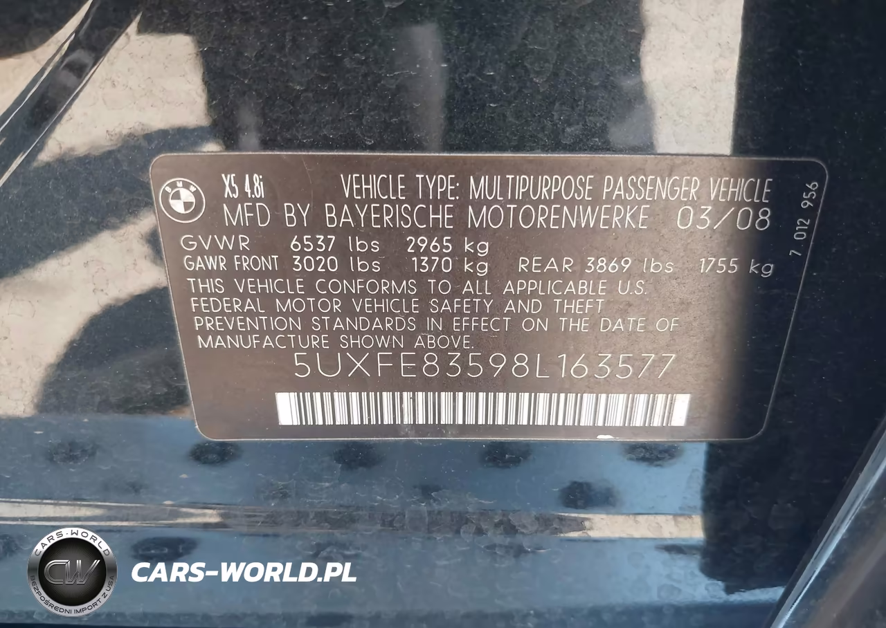 2008 BMW X5 4.8I VIN:5UXFE83598L163577 - 9
